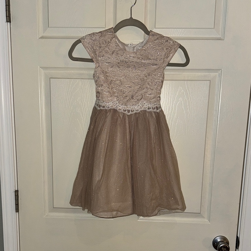 Rare Editions pink Lace Kids Dress with dusty pink tulle on bottom